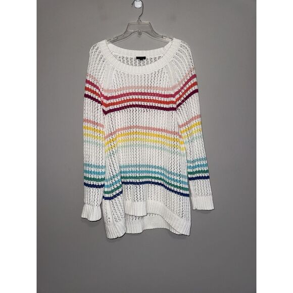 Talbots Open Stitch Knit Raglan Sweater Rainbow Stripe Preppy Academia Casual 1X - Picture 5 of 14